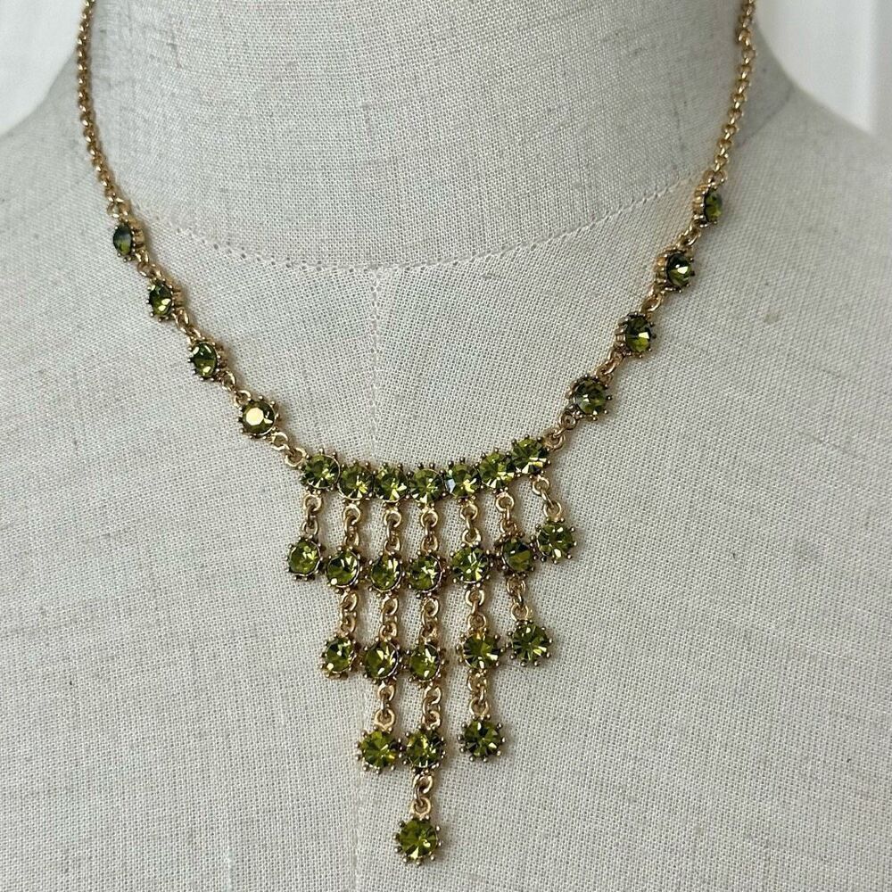 VCLM green and gold tone rhinestone necklace